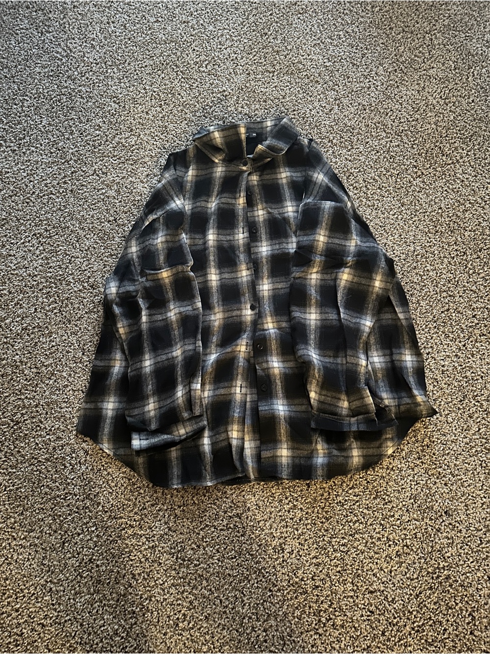 SHEIN Black and White Plaid Button-Down Shirt